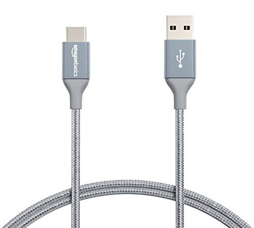 Amazon Basics - Cable macho de USB 2.0 C a USB 2.0 A, de nailon con trenzado doble | 0,9 m, Gris oscuro