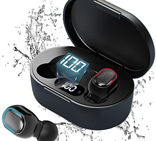 Auriculares Inalámbricos, Auriculares Bluetooth HiFi Estéreo, Cascos inalambricos Bluetooth IPX7 Impermeables, Auriculares con Cancelación de Ruido, USB Carga Rápida Reproducción de 24H, Negro