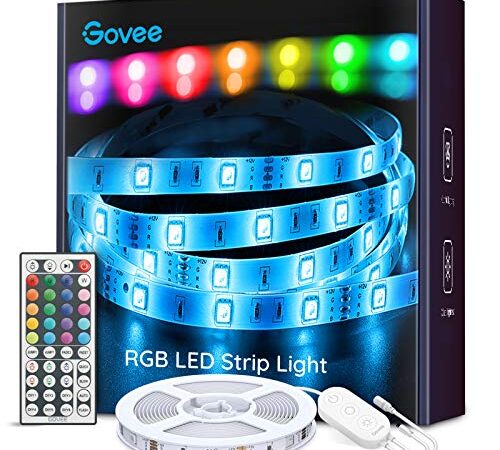 Govee Tira LED, Luces LED Habitación 5m con Control Remoto y Caja de Control, Tiras LED RGB Adhesivas 12V con 20 Colores y 6 Modos de Escena para Decoracion de Pared, Techo