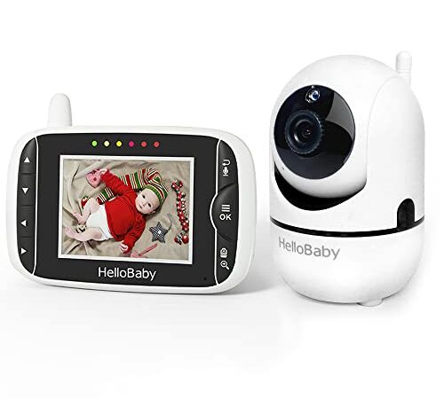HelloBaby HB65 Camara vigilancia Bebe, Baby Monitor, Vigilabebés con Cámara Pantalla LCD de 3.2",355 ° / 120 ° Giratorio,Zoom 2X, visión Nocturna, función de intercomunicación, Sensor de Temperatura