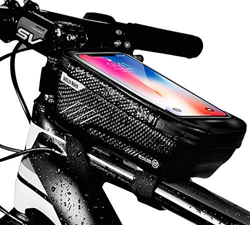 UIHOL Bolsa de Movil Bicicleta, Soporte Teléfono Impermeable Accesorios Bicletas Porta Bike Montaña Frame Bag, Táctil de Tubo Superior Delantero, para Smartphone por Debajo de 6,5 Pulgadas
