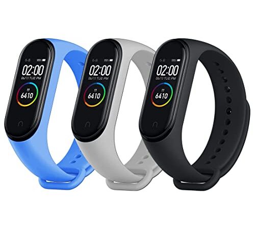 Correa Xiaomi Mi Band 4, 3 Piezas Correas para Xiaomi Band 3, Pulsera xiaomi mi band 4 / Xiaomi band 3 Correa de Repuesto Suave, Transpirable, Resistente al Sudor (azul cielo/gris/negro)