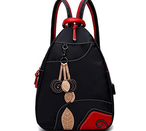 Jywmsc Mujeres Elegante Nylon Ligero Mochila Bolsa de Hombro Al Aire Libre Bolsa de Pecho con Puerto de Carga USB