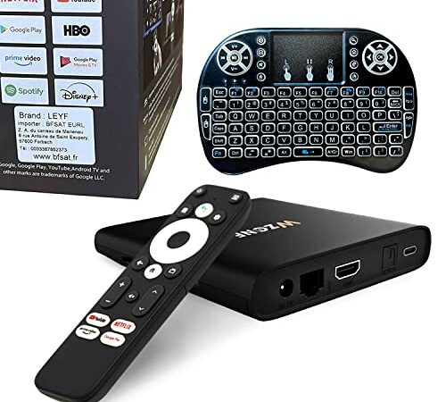 Leyf 4K Android TV Box Original Licensed by Google LLC and Netflix, Disney, Prime Video WiFi , Type-C, HDMI 2.1, USB 3.0, Ethernet, MicroSD / Mini Keyboard / Smart Tv,Chromecast,YouTube