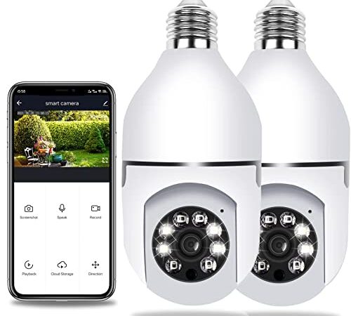 Light Bulb Camera WiFi Outdoor, 1080P Wireless WiFi Light Bulb Camera Security Camera, 360 Panoramic Socket Camera with Night Vision Human Motion Detection and Alarm (2 Pcs)