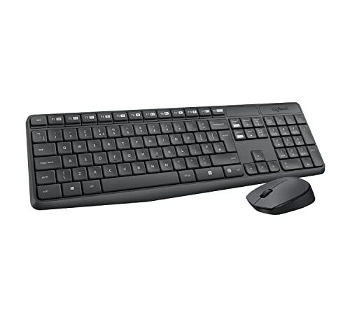 Logitech MK235 Combo con Teclado y Ratón Inalámbrico para Windows, Receptor USB Inalámbrico de 2,4 GHz, 15 teclas FN, Batería de Larga Duración, PC, Portátil, Disposición QWERTY Español - Gris