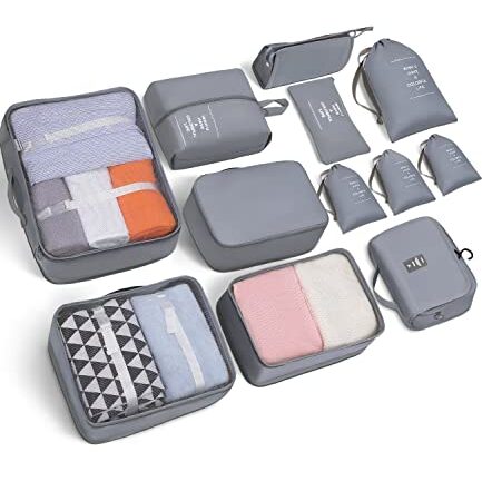 Organizador de Equipaje,12 en 1 Set de Organizadores de Viajes, Travel Packing Cubes, Impermeable Organizador de Maleta Bolsa,cubos de embalaje , Ligera , para Ropa, Cosméticos, Ropa Interior