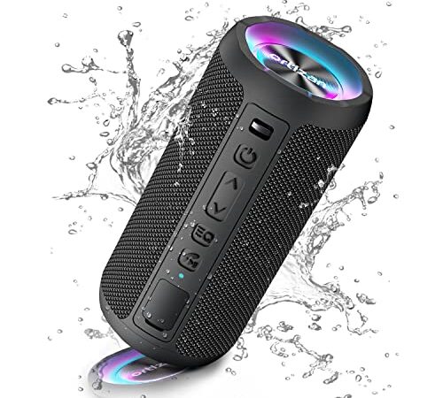 Ortizan Altavoz Bluetooth Potente Portatil X10P Negro con Luz LED de Color Hay Volumen Alto y Graves Potentes, Apoya Reproducción de Música 30H, Bluetooth 5.0 y IPX7 Impermeable