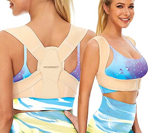 Vicorrect Corrector de Espalda para Mujeres y Hombres, Corrector Postura Espalda Ajustable para Enderezar la Espalda Alta y Proporcionar Alivio al Dolor de Cuello, Hombros y Espalda Superior (S/M)