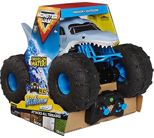 Monster Jam Megalodon STORM - Camión monstruo de control remoto todo terreno, escala 1:15