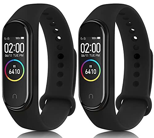 NAGAO 2 Pack Correas Compatible con Xiaomi Mi Band 4 Xiaomi Mi Band 3,Suave Silicona Pulseras de Repuesto Original Correa para Xiaomi Mi Smart Band 4(Negro/Negro)