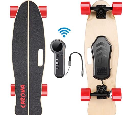 Skateboard Electrico,82cm Longboard Electrico con Remoto,Velocidad Máx 20km/h,Rango 6-12km,8 Capas Madera Arce Completa Monopatín,Deportes Cruiser Electric Skateboard Patineta para Adulto Niño Niña