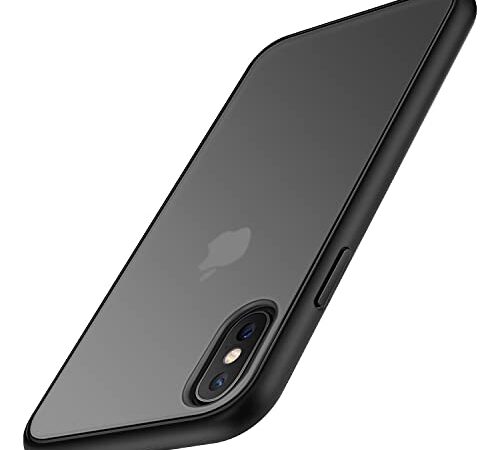 TENDLIN Funda Compatible con iPhone XS y iPhone X, Carcasa Protectora Anti Choques con Duro Translúcida Mate Panel Posterior y Marco de Silicona Suave Cómoda Case - Negro Mate