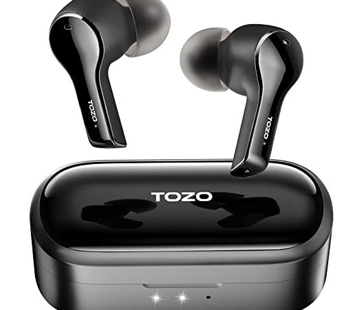 TOZO T9 Auriculares inalámbricos Verdaderos Cancelación de Ruido Ambiental 4 micrófonos Bluetooth 5.3 Auriculares con Estuche de Carga liviano IPX7 Micrófono Incorporado Impermeable Negro