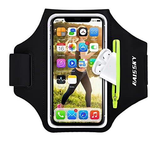 Brazalete Deportivo para Corre con Airpods Holder,HAISSKY Brazalete Móvil Deportivo para iPhone 11 Pro MAX/iPhone 11 Pro/iPhone XS MAX/iPhone XR/ 8 Plus/8 Galaxy S9/S8 Plus,Huawei P20 hasta 6.8"