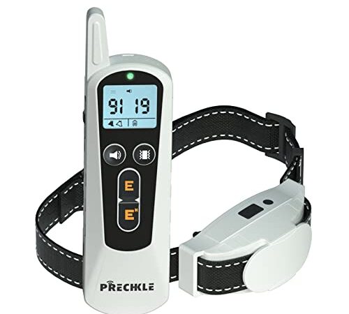 Prechkle Collar de Adiestramiento Recargable para Perros con Alcance de 1200m, 4 Modos de Adiestramiento:2 Modos E, Pitido y Vibración, Collar Resistente al Agua IP67, Bloqueo de Seguridad