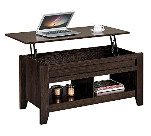 Yaheetech Mesa de Centro Elevable Mesa de Cáfe para Salon Mesa de Centro Madera Marrón 104x49x(49-61,5) cm