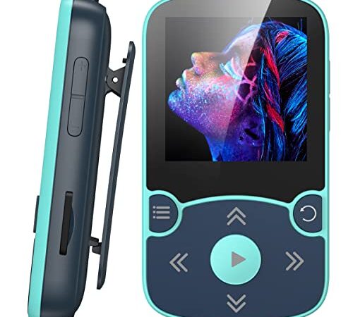 AGPTEK 32GB Clip Reproductor MP3 Bluetooth 5.0, HiFi MP3 Player Portátil Deportivo con Radio FM, Grabación de Voz, Podómetro, Soporta hasta 128 GB, Azul