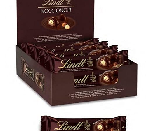 Lindt NOCCIONOIR STICK chocolate negroy crema de avellanas, snack cremosos con frutos secos, cacao puro procedentes de fuentes sostenibles, 35 gr x 18 unidades