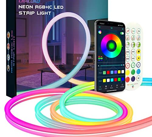 Tira LED RGB con IC de Neón con Efecto Arco Iris, CHACOKO 24V Impermeable IP65 Luces LED 213 Efectos de Color 252 LEDs 3M Controlada por APP, Mando a Distancia, Controlador, Sincronización de Música