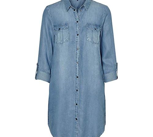 Vero Moda Mujer Vmsilla LS Short Dress Lt Bl Noos Ga Vestido, Azul (Light Blue Denim Light Blue Denim), 44 (Talla del Fabricante: X-Large)