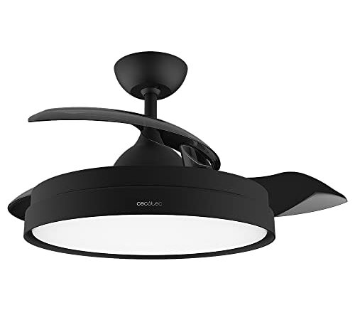 Cecotec Ventilador de Techo con Aspas Retráctites y Lámpara EnergySilence Aero 4280 Invisible Black. 40 W, Diámetro 42" (106cm), Temporizador, 3 Tonos de Luz, Función Verano-Invierno