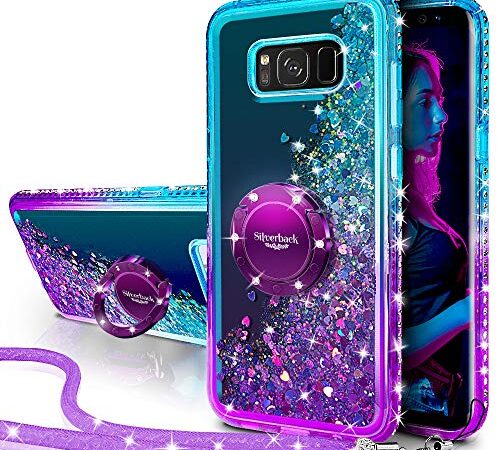 Miss Arts Funda Galaxy S8,[Silverback] Carcasa Brillante Purpurina con Soporte giratorios, Transparente Cristal Bumper Telefono Fundas Case Cover para Samsung Galaxy S8 -PÚRPURA