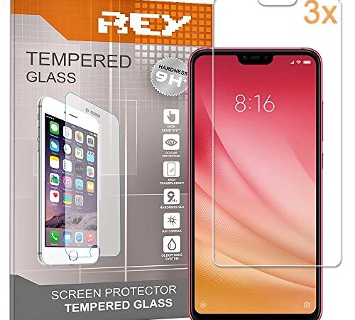 REY 3X Protector de Pantalla para XIAOMI MI 8 Lite - MI8 Lite - MI8X - MI 8X, Cristal Vidrio Templado Premium