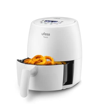 Ufesa Twist Freidora de Aire sin Aceite de 2L, 6 Programas, 1200W, Temporizador, Temperatura 80ºC - 200ºC, Sin BPA, Cubeta y Bandeja Anti-Adherentes, Cuerpo/Asa Tacto Frío