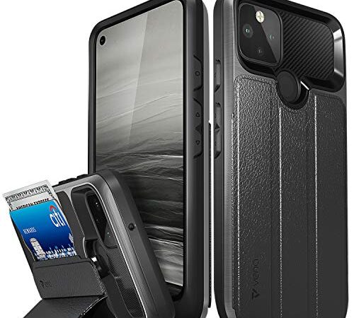 Vena vCommute Funda Cartera para Google Pixel 5, (Military Grade, Ranuras para Tarjetas) Carcasa de Cuero Case con Función de Soporte - Gris