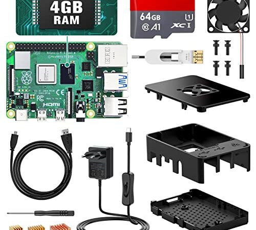 Beumons Raspberry Pi 4 Model B【4GB RAM+64GB SD Card 】 Raspberry Pi Versión Actualizada de Raspberry pi 3b+, con HDMI, Fuente de Alimentación 5V/3A con Interruptor, Ventilado