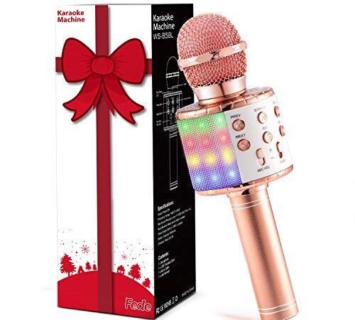 Fede Micrófono Karaoke Bluetooth, Microfono Inalámbrico Karaoke Portátil con luz LED multicolor para Niños Canta Partido Musica, Compatible con Android/iOS PC o Teléfono Inteligente