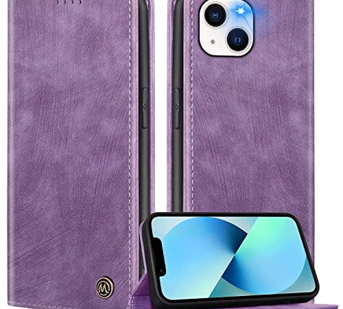 FMPCUON Funda para iPhone 14 Plus,Funda Libro Suave iPhone 14 Plus Funda con Tapa,Cubre PU Cuero Carcasa Magnético Caso Cartera Móvil Case para iPhone 14 Plus,Púrpura