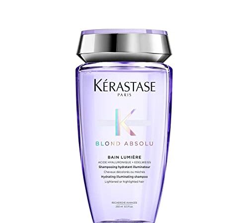 Kérastase | Blond Absolu, Champú Hidratante Iluminador, Para Pelo Sensibilizado, Decolorado, Con Mechas y Grises, Con Ácido Hialurónico, Bain Lumière, 250 ml