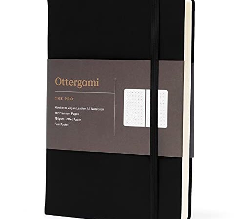 Ottergami Bullet Journal de Puntos | Bullet Cuaderno A5 | 150gsm Papel Espeso Sin Sangrado | The Pro - Negro