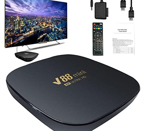 Sakamura Caja de TV Inteligente,Mini Smart TV Box con Mando a Distancia y Adaptador - Admite Reproductor Multimedia de transmisión Inteligente 4K HD o Entretenimiento en el hogar