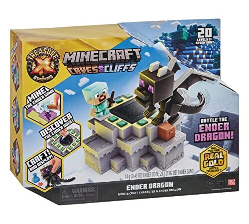 TREASURE X Minecraft Caves & Cliffs Ender Dragon. Mine & Craft Personaje y Ender Dragon. Mina, descubre y fabrica con 20 Niveles de Aventura. ¿Encontrarás el Verdadero Tesoro bañado en Oro?