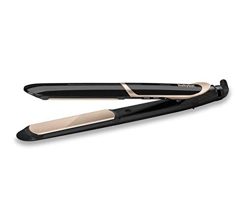 BaByliss ST393E Plancha de pelo profesional, iónica, placas flotantes extra largas de cerámica de titanio, 6 ajustes de 140ºC a 235ºC, modo intenso y protección, Color Negro