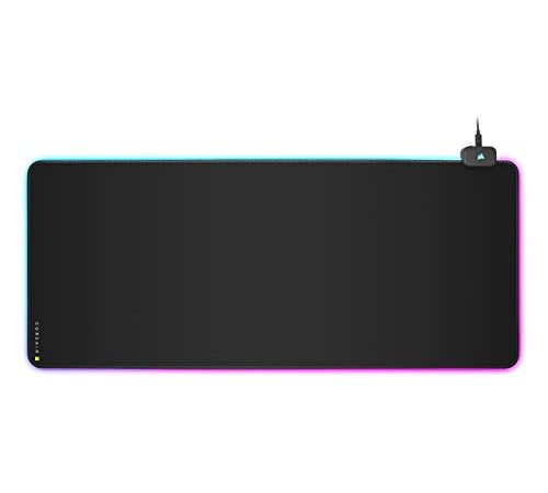 Corsair MM700 RGB Alfombrilla de Tela para Juegos Extensa, Iluminación RGB Dinámica en Tres Zonas y 360°, Superficie de 930 x 400 mm, Concentrador USB de Dos Puertos, Goma de 4 mm de Grosor, Negro