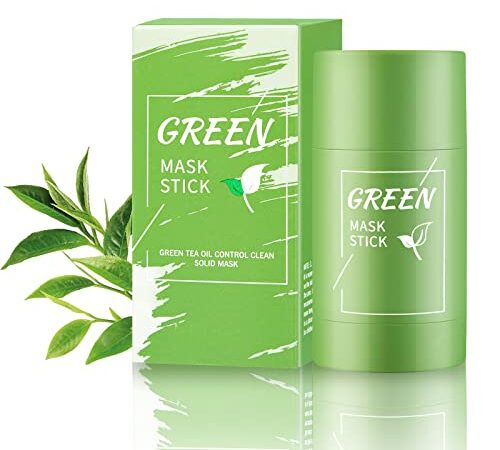 Green Mask Stick, Mascarilla Limpiadora de té Verde, limpieza profunda,Eliminación Puntos negros & Acné,Ajuste del equilibrio de grasa,Para Todo Tipo de Piel,Mejora la Piel.