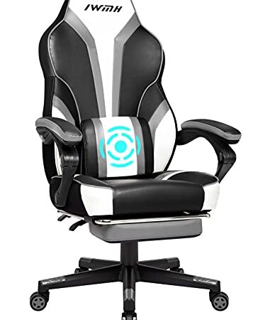 Intimate WM Heart Silla Gaming, Silla Gamer Ergonómica, Silla con Pedales Plegables,Silla de Oficina con cojín vibratorio, Soporte Lumbar para Masaje, Respaldo Alto, Reposabrazos Ajustables (Gris)