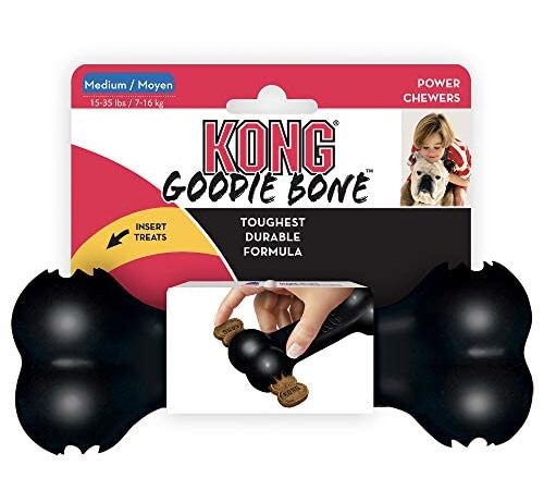 KONG - Extreme Goodie Bone - Hueso para Perro de Caucho, mandíbulas potentes, Negro - para Perros Medianos