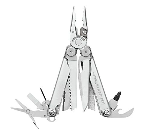 Leatherman Wave Plus - La multiherramienta para cada tarea, 18 utensilios multiusos con navajas bloqueables para acampar, bricolaje y aventuras al aire libre hechas en EE.UU., en acero inoxidable