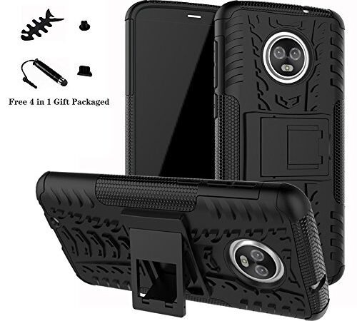 LiuShan Moto G6 Funda, Heavy Duty Silicona Híbrida Rugged Armor Soporte Cáscara de Cubierta Protectora de Doble Capa Caso para Motorola Moto G6 2018 Smartphone(con 4 en 1 Regalo empaquetado),Negro