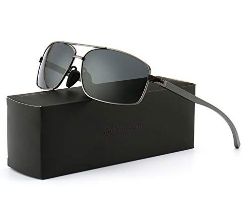 SUNGAIT Gafas de sol Hombre Polarizadas Clásico Retro Gafas de sol para Hombre metal Marco Gunmetal/gris 2458