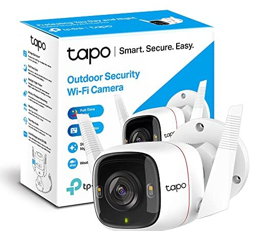 TP-Link Tapo C320WS - Cámara Vigilancia WiFi Exterior/Interior, Resolución QHD 4MP, Visión Nocturna a Color, Notificaciones en Tiempo Real, IP66 Prueba de Agua, Compatible con Alexa, Blanco, 1 Unidad