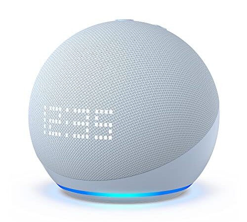 Echo Dot (5.ª generación, modelo de 2022) con reloj | Altavoz inteligente Bluetooth con reloj y Alexa | Gris azulado