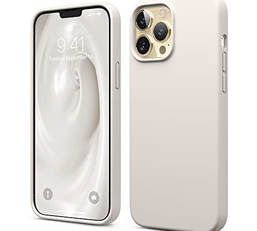 elago Silicona Líquida Funda Compatible con iPhone 13 Pro MAX Case (6.7"), Silicona Premium, Protección Completa - Prueba de Golpes, Anti-Arañazos Revestimiento de Microfibra Suave (Piedra)
