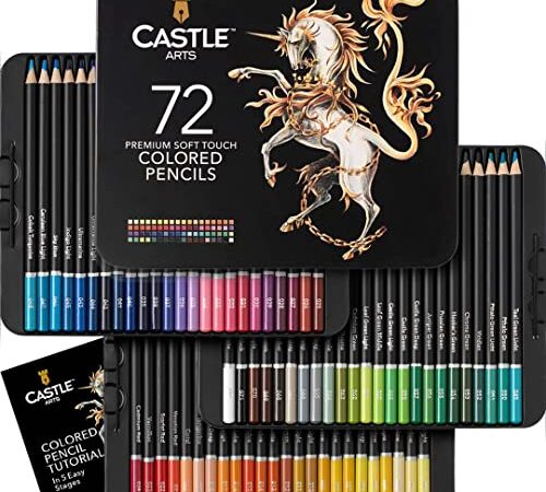 Castle Art Supplies Juego 72 Lápices Colores | Minas Blandas de Colores para Artistas Experimentados, Profesionales e Ilustradores | Protegidos y Organizados en un Estuche Metálico