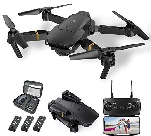 Drones con Camara 4K 1080P Adultos, Dron para Adultos/Niños 1080P Quadcopter RC Drones Plegable, Vídeo en directo con drones FPV, Aterriza con Un Clic, 3D Flip. Regalos para Niñas/Niños, 3 Baterías
